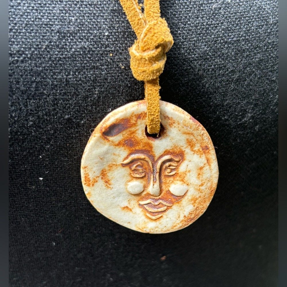 Vintage Moon Man Stone Leather Necklace